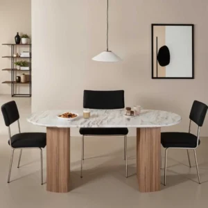 Ashford Round Marble Top with Wood Pedestal Dining Table