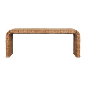 Solid Mango Wood Oak Finished Rattan Weave Bench