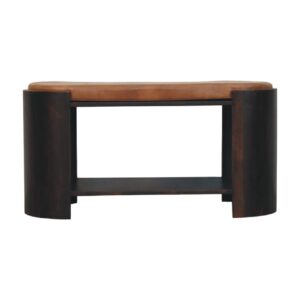 Solid Mango Wood Valencia Leather Shoe Bench