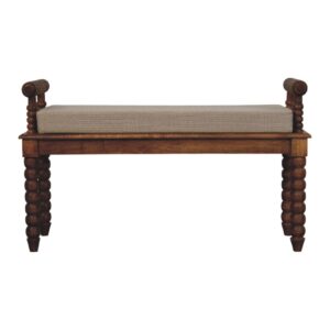 Solid Mango Wood Spindle Amber Linen Bench