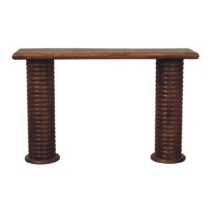 Solid Mango Wood Amber Oak Finished Sculpted Leg Console