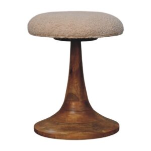 Solid Mango Wood Boucle Teak Accent Stool
