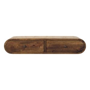 Solid Mango Wood Classic Grey Finished 2 Drawer Rounded Wall-Mounted Console