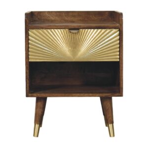 Solid Mango Wood Sunburst Brass Inlay Bedside