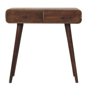 Solid Mango Wood Classic Grey Finished 2 Drawer Rounded Console Table