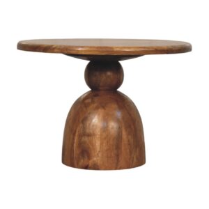 Solid Mango Wood Golden Teak Finished Sculpted Pedestal Coffee Table