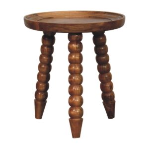 Solid Mango Wood Golden Teak Finished Spindle Legs Tray Side Table