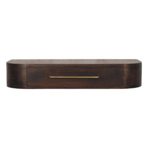 Solid Mango Wood Velvet Mocha Finished 1 Drawer Arc Wall Mounted Console