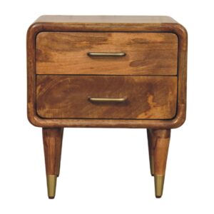 Solid Mango Wood Amber Oak Finished 2 Drawer Bedside Table