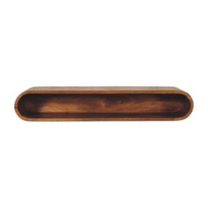 Solid Mango Wood Amber Oak Finished Arc Wall-Mounted Open Media Console