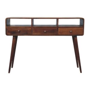 Solid Mango Wood California Walnut Three Drawer Console Table