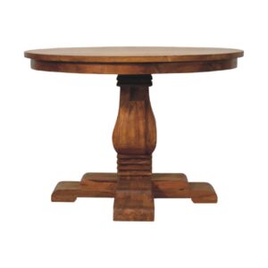 Solid Mango Wood Amber Oak Finished 110cm Round Pedestal Dining Table