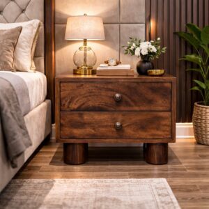 Solid Mango Wood California Walnut Two Drawer Bedside
