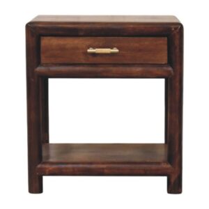 Solid Mango Wood California Walnut Finished 1 Drawer Open Bedside