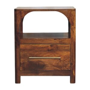 Solid Mango Wood Chestnut Finished 1 Drawer Arc Bedside Table