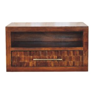 Solid Mango Wood Chestnut Finished 1 Drawer Cadiz Textured Bedside Table