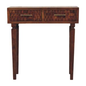 Solid Mango Wood Chestnut Finished 2 Drawer Cadiz Textured Console Table