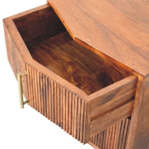 Solid Mango Wood Chestnut Finished 2 Drawer Harper Ribbed Chestnut Bedside
