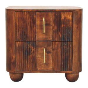 Solid Mango Wood Chestnut Finished 2 Drawer Ribera Bedside Table