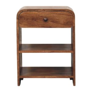 Solid Mango Wood Roasted Almond Finish Open Shelf Bedside with Drawer