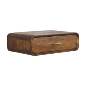 Solid Mango Wood Amber Oak Finished 1 Drawer Curved Floating Bedside