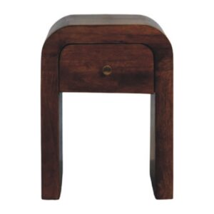 Solid Mango Wood Roasted Almond Finished 1 Drawer Curved Bedside Table