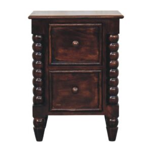 Solid Mango Wood California Walnut Finished 2 Drawer Spindle Duo Bedside
