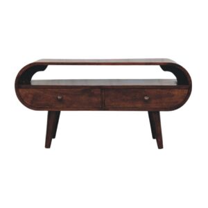 Solid Mango Wood Walnut Curved Two Drawer Media Unit