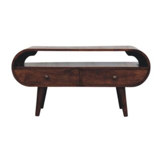 Walnut Curved Two Drawer Media Unit