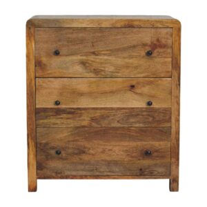 Solid Mango Wood Oak Finished Three Drawer Chest