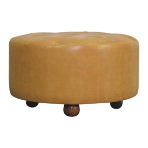 Solid Mango Wood Amber Oak and Tan Leather Coffee Table