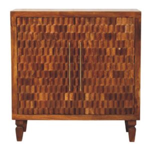 Solid Mango Wood Chestnut Finished 2 Door Cadiz Carved Cabinet