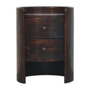 Solid Mango Wood Velvet Mocha Finished 2 Drawer Round Side Table