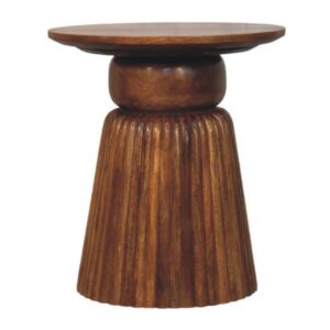 Solid Mango Wood Amber Oak Finished Fluted Round Side Table