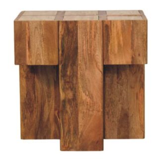 Travertine Top Block Side Table