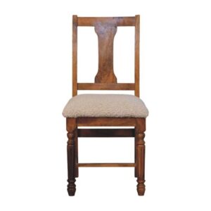 Solid Mango Wood Amber Oak Finished Writing Chair with Turned Legs