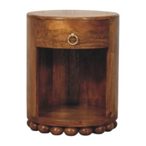 Solid Mango Wood Amber Oak Finished Bola Round Side Table