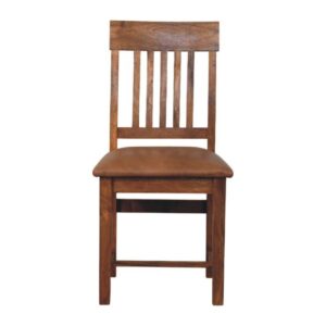 Solid Mango Wood Amber Oak Finished Leather Slatted Dining Chair