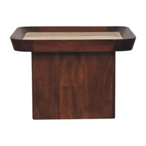 Solid Mango Wood Chestnut Finished Travertine Top Tray Coffee Table