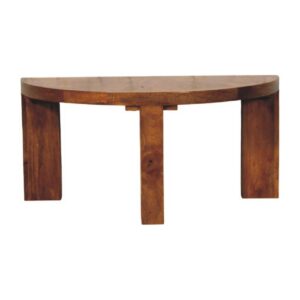 Solid Mango Wood Amber Oak Finish Half Moon Coffee Table