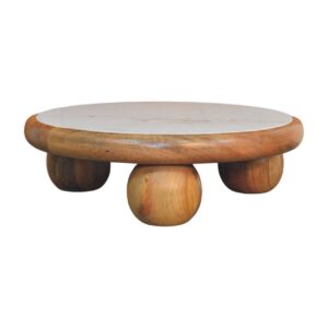 Solid Mango Wood Oak Finished Bola Round Coffee Table