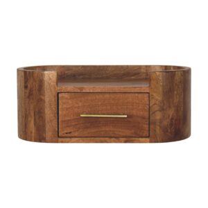 Solid Mango Wood Golden Teak Finished Valencia Curve Wall Mounted 1 Drawer Bedside