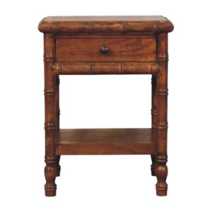 Solid Mango Wood Chestnut Finished Bamboo Design Heritage Bedside Table
