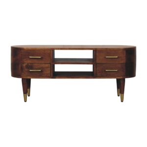 Solid Mango Wood Chestnut Finished Valenza Curved 4 Drawer Media Unit