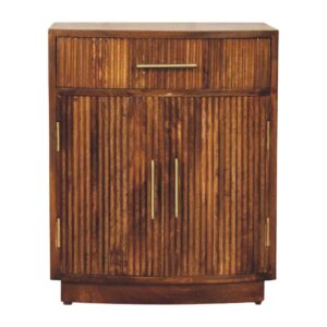 Solid Mango Wood Chestnut Finished Milan Fluted 1 Drawer 2 Door Bedside Cabinet