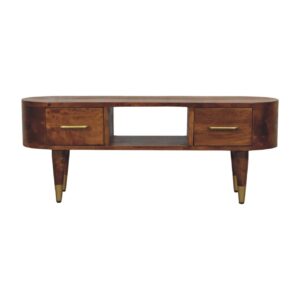 Solid Mango Wood Chestnut Finished Two Drawer Valenza Media Unit