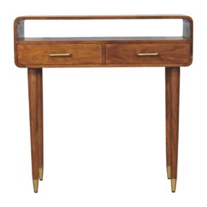 Solid Mango Wood Chestnut Finished Two Drawer Valenza Curved Console Table