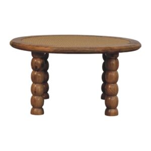 Solid Mango Wood Oak Finished Spindle Rattan Coffee Table