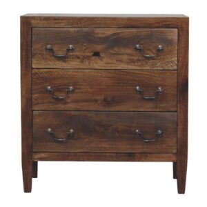 Solid Mango Wood Roasted Almond Finished Compact Three Drawer Chest
