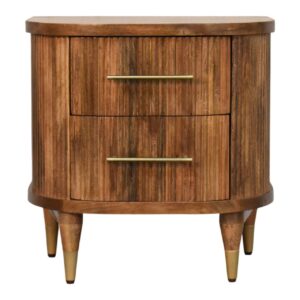 Solid Mango Wood Curved 2 Drawer Bedside